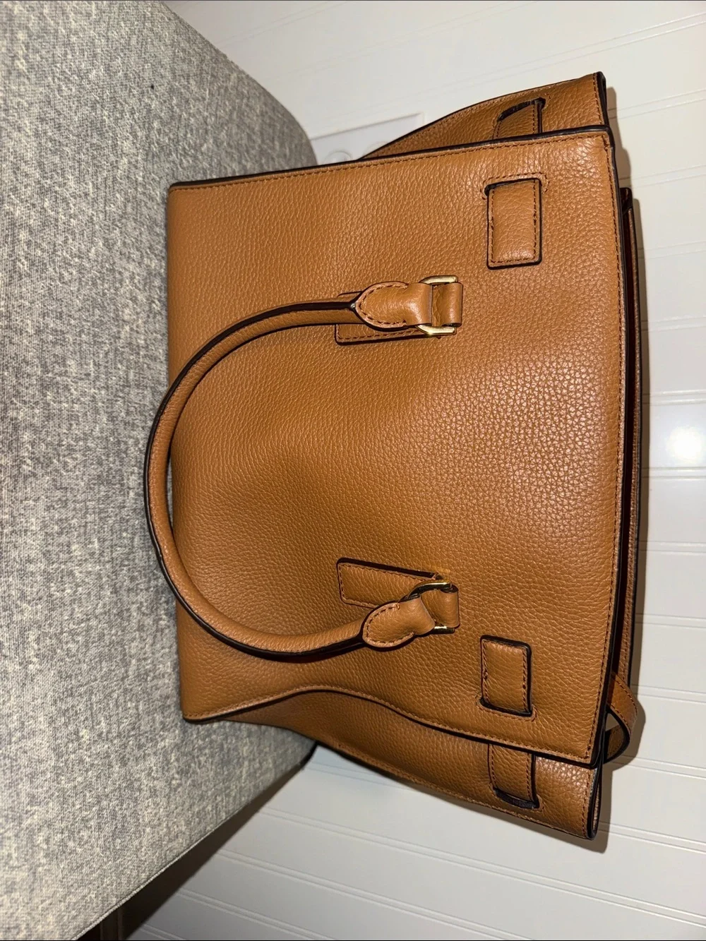 Michael Kors Cognac Pebbled Leather Satchel with Gold-Tone Hardware-Authentic